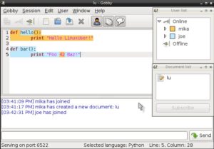 Abbildung 2: Gobby beherrscht Syntax-Highlighting für verschiedenste Programmiersprachen und eignet sich daher nicht nur zur Textbearbeitung, sondern auch zum gemeinschaftlichen Entwickeln von Software.