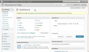Abbildung 3: Im WordPress-Kontrollzentrum schreiben Sie neue Artikel und bearbeiten die Einstellungen Ihres Blogs.