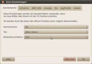 Abbildung 3: In Kino definieren Sie 16:9 vor dem Dateiimport global.