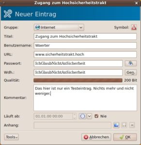 Abbildung 3: Der Dialog für einen neuen Eintrag in die Datenbank ist klar strukturiert.
