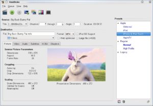 Abbildung 3: Mit diesen Einstellungen würde HandBrake den Hauptfilm der Big-Buck-Bunny-DVD für das iPhone umwandeln. Das Ergebnis landet in der Datei "Big Buck Bunny Pal.m4v" im Verzeichnis "Videos".