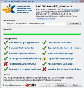 Abbildung 4: Das Prüfergebnis von PAC für unser Testdokument.