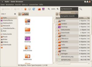 Abbildung 4: Gnomes Dateimanager bietet seit Kurzem die Möglichkeit, zwei Ansichten nebeneinander zu platzieren. Das Feature schalten Sie mit <code srcset=