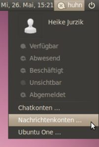 Abbildung 5: Das neue Menü im oberen Panel bietet schnellen Zugriff auf Instant Messenger, Microblogging-Client, Mailprogramm und Ubuntu One.