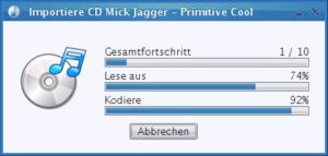 Abbildung 5: Beim Rippen zeigt aTunes den Fortschritt beim Auslesen und Kodieren der CD an.
