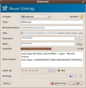Abbildung 5: Dank Auto-Type brauchen Sie nur ein Tastenkürzel drücken, um sich bei einer Website anzumelden.
