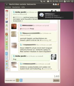 Abbildung 6: Neue Nachrichten auf Twitter erscheinen als Pop-up der Benachrichtigungsanzeige. Über dieses Menü (Icon mit dem Umschlag) öffnen Sie auch den Microblogging-Client Gwibber.