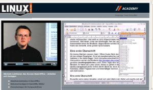 Abbildung 7: Beim Online-Videotraining sehen Sie links den Trainer und rechts die aktuelle Dokumentenansicht in OpenOffice Writer.