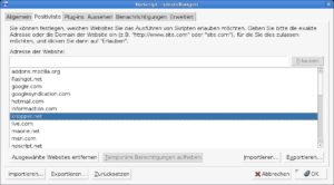 Abbildung 7: In der Grundeinstellung sperrt die Firefox-Erweiterung alles. Knoppix hat aber in einer eigenen Positivliste bereits einige Ausnahmen konfiguriert.