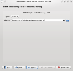 Mit den voreinstellten Werten legt der Assistent ein neues leeres Adressbuch an.