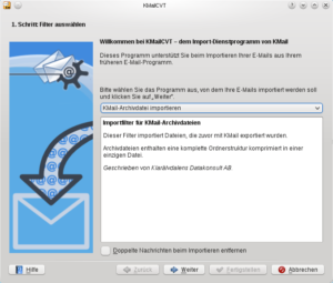 Der Assistent bietet auch das KMail-eigene Archivformat zum Import an.