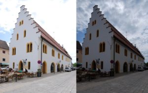 Abbildung 1: Links: Bei richtig belichtetem Vordergrund fressen die Lichter (hier die Wolken) aus. Rechts: Bei korrekter Belichtung der Wolken reicht der Kontrastumfang nicht mehr für das vernünftige Zeichnen des Vordergrunds.