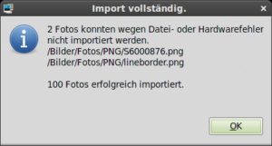 Abbildung 2: Der Import von Bildern in die Datenbank endet mit einem Statusbericht.