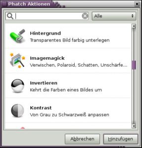 Abbildung 4: In einer Liste zeigt Phatch die einzelnen Modifikationsmöglichkeiten.