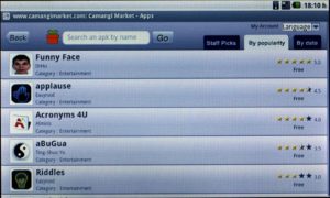 Abbildung 4: Es gibt zahlreiche Apps im Camangi-Market. Der in der Grundeinstellung angezeigte Reiter <code srcset=