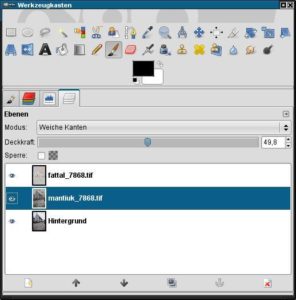 Abbildung 6: Den Ebenenstapel aus drei unterschiedlich aufbereiteten HDR-Bildern in Gimp vereint das Skript automatisch zu einer Aufnahme.