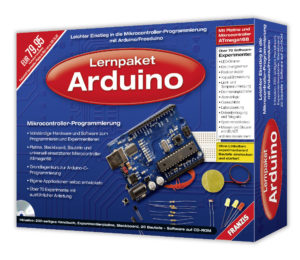 Das Arduino-Lernpaket von Franzis enthält die komplette Hard- und Software sowie Dokumentation zum Aufbau von 70 Mikrocontroller-Experimenten.