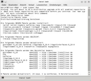 Abb. 2: Zypper zeigt an, wenn er Pakete aus einem anderen Repository installiert.