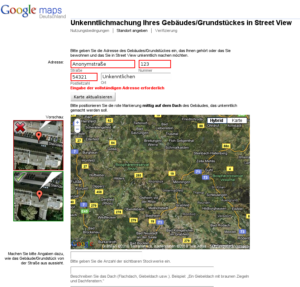 Gebäudesuche über Adresse und Maps: Googles Service zur Unkenntlichmachung von Gebäuden.