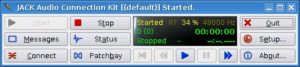 Abbildung 1: Das Hauptfenster von Qjackctl zeigt nach dem Start eine Reihe von Statusinformationen an, etwa die CPU-Auslastung oder die Anzahl <code srcset=