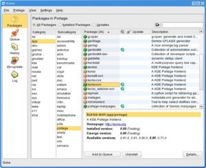 Abbildung 1: Ein grafisches Frontend wie Kuroo vereinfacht das Arbeiten mit dem Gentoo-Paketsystem Portage.