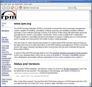 Abbildung 1: Die Web-Seite zum RPM-Format und dem gleichnamigen Paketmanager ist die erste Anlaufstelle für technische Fragen.