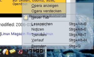 Abbildung 1: Opera 9 nistet sich als Icon im Systemabschnitt der KDE-Kontrollleiste ein.