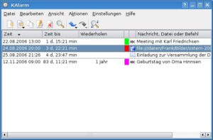 Abbildung 1: KAlarm zeigt ausstehende Termine, auszuführende Dateien und Programme übersichtlich an.