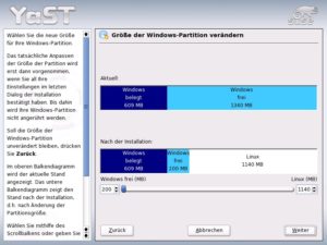 Abbildung 1: Über YaST lassen sich Windows-Partitionen verkleinern.
