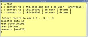 Abbildung 1: Das Skript aus Listing 5 baut dieses textbasierte FTP-Menü auf.