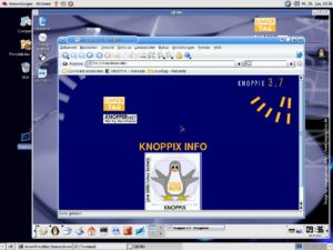 Abbildung 1: Knoppix 3.7 in einem QEMU-Fenster vom ISO-Image gebootet.