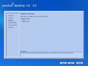 Abbildung 1: Die Xandros-Installationsroutine nimmt dem Benutzer die meisten Entscheidungen ab.