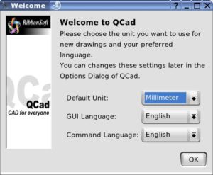 Abbildung 1: Beim ersten Programmstart fragt Qcad Angaben zur Maßen sowie der verwendeten Sprache ab.