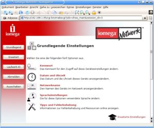 Abbildung 1: Das Web-Interface des Iomega NetHDD gibt sich übersichtlich.