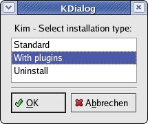 Abbildung 1: Kim benutzt zur Installation Kdialog-Fenster.