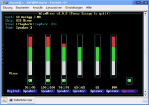 Abbildung 1: Detail aus den Mixereinstellungen des Soundblaster Audigy2 NX im ALSAmixer-Fenster.