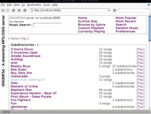 Abbildung 1: Das Web-Interface von GnuMP3d gibt eine Übersicht über die gespeicherten Alben.