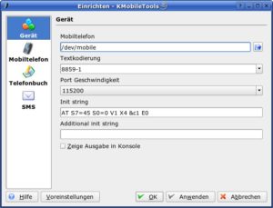 Abbildung 1: Im Setup-Dialog von KMobileTools richten Sie das Handy und das Telefonbuch ein.