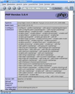 Abbildung 1: PHP ist einsatzbereit: Die Funktion "phpinfo()" liefert diagnostische Informationen über die installierte PHP-Engine.