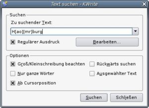 Abbildung 1: Suchfunktion mit Regex-Unterstützung bei KDE.