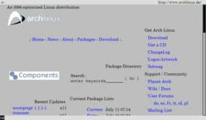 Abbildung 1: Links im Grafikmodus mit der deutschen Arch-Linux-Homepage.