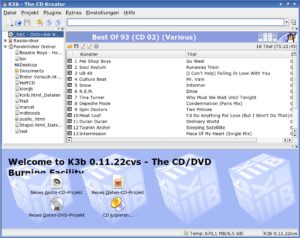 Abbildung 1: Nach einem Klick auf das CD/DVD-Symbol zeigt Ihnen K3b die Songs auf der CD an.