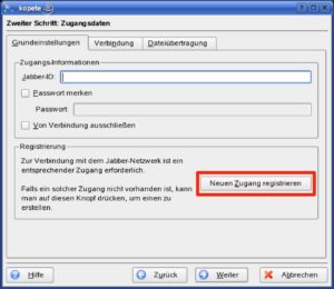 Abbildung 1: Kopete unterstützt Sie beim Einrichten neuer Chat-Konten: Auf Knopfdruck öffnet es die Webseite des Chatanbieters.