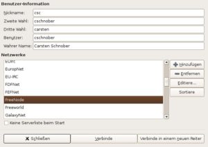 Abbildung 1: Per Mausklick verbindet sich XChat mit einem oder mehreren IRC-Netzwerken zugleich.