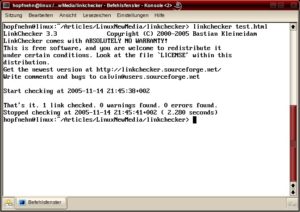 Abbildung 1: Linkchecker hat Probleme mit dem Dateisystem. Er ignoriert gleich zwei Fehler und testet nur einen Link.