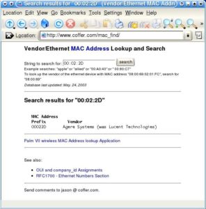 Abbildung 1: MAC-Adresse und Kartenhersteller lassen sich über MAC-Find zuordnen.