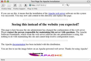 Abbildung 1: Sobald der Apache läuft, kann man mit dem Browser zumindest die Default-Startseite abrufen.