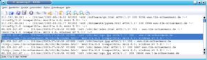 Abbildung 1: Ein Beispiel einer Logdatei des freien Webservers Apache – eine komplette Zeile ist blau hervorgehoben.