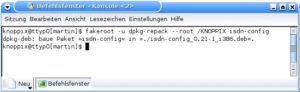 Abbildung 1: Mit Hilfe des Befehls dpkg-repack erstellen Sie auf der in Knoppix installierten Version von isdn-config ein Debian-Binär-Paket.