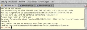 Abbildung 1: Beim ersten Login importiert SSH den Host-Key des entfernten Rechners.